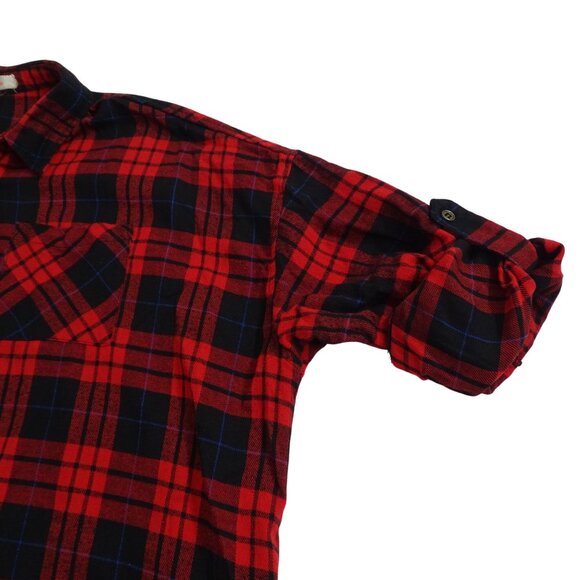 Rosette Red Black Plaid Long Sleeve Button Up Flannel Shirt Women Size L Pockets - Picture 6 of 13